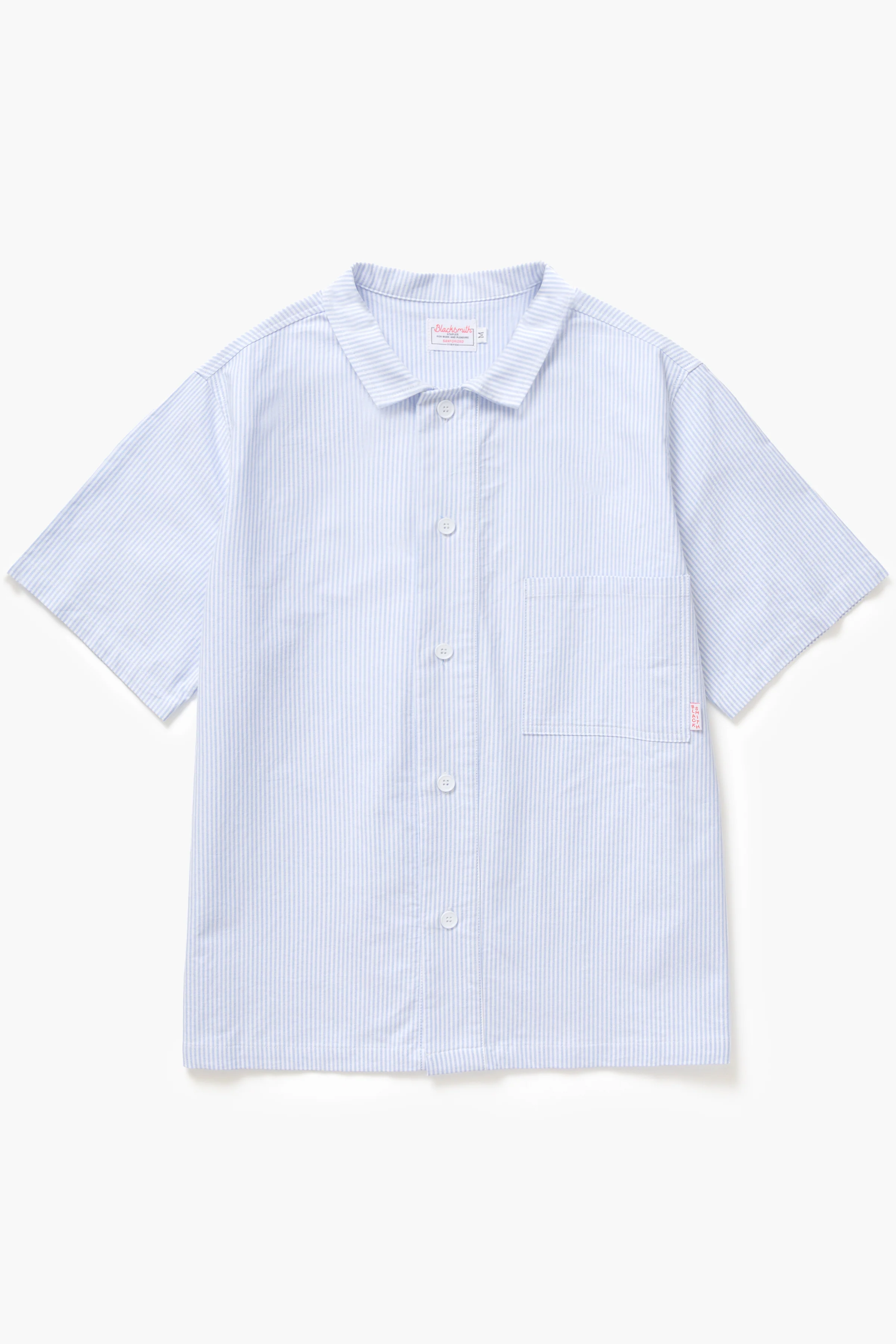 Blacksmith - 'Boxford' Short Sleeve Utility Shirt - Blue Stripe