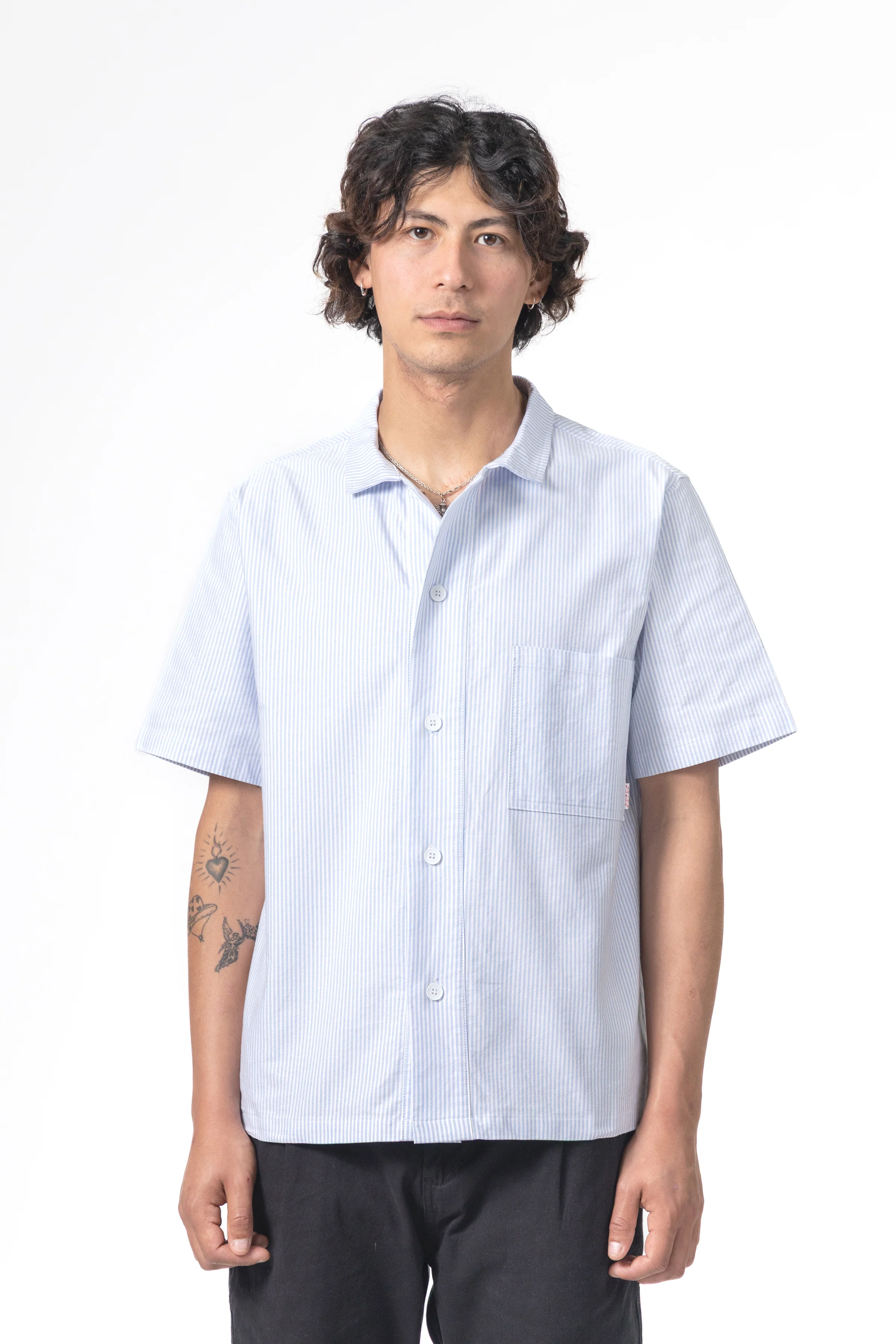 Blacksmith - 'Boxford' Short Sleeve Utility Shirt - Blue Stripe - Image 2