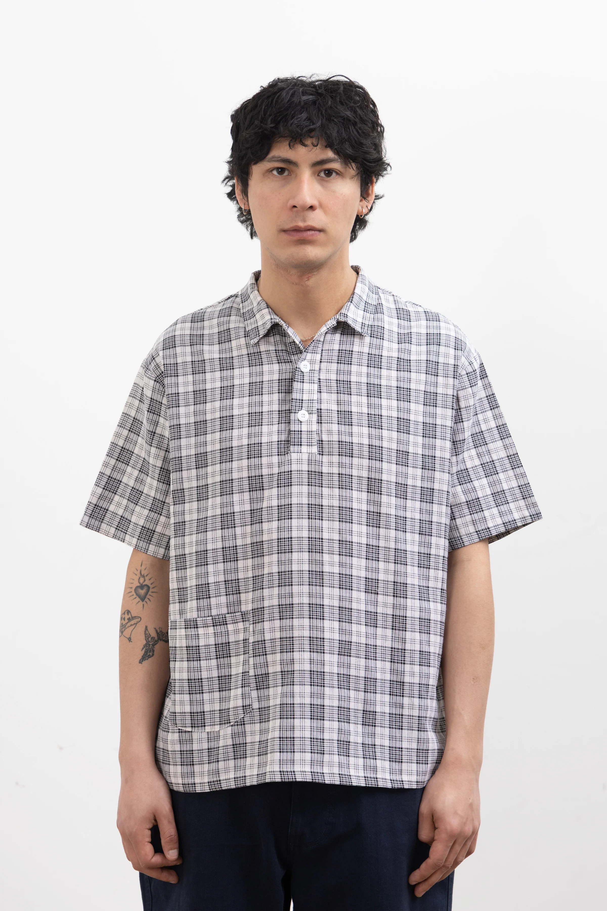 Blacksmith - Short Sleeved Popover Shirt - Black Plaid - Image 2