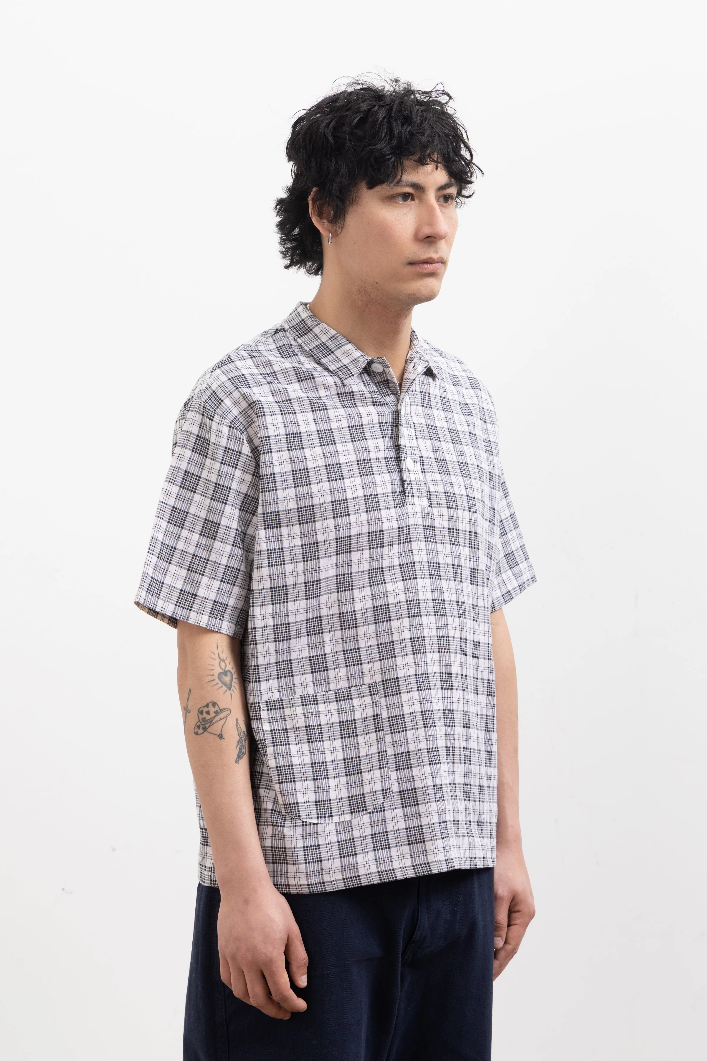 Blacksmith - Short Sleeved Popover Shirt - Black Plaid - Image 3