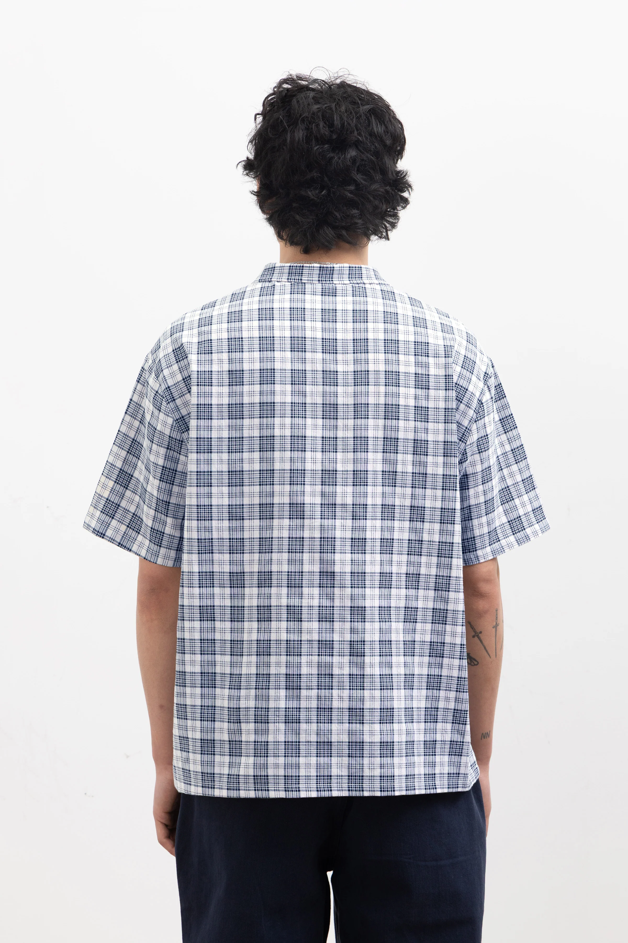 Blacksmith - Short Sleeved Popover Shirt - Navy Plaid - Image 4