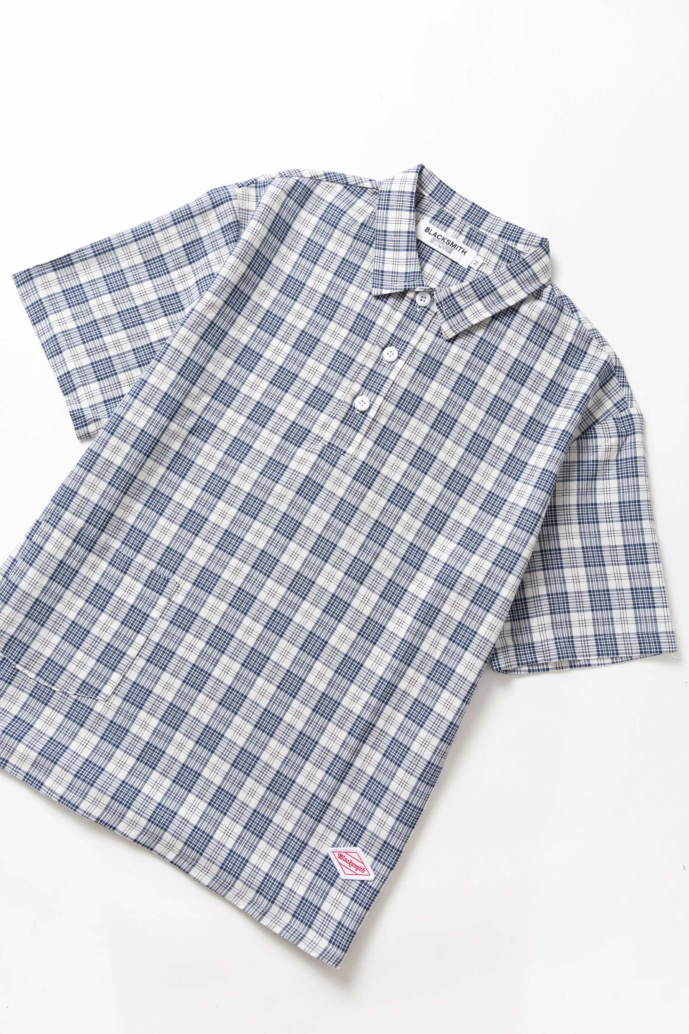Blacksmith - Short Sleeved Popover Shirt - Navy Plaid - Image 5