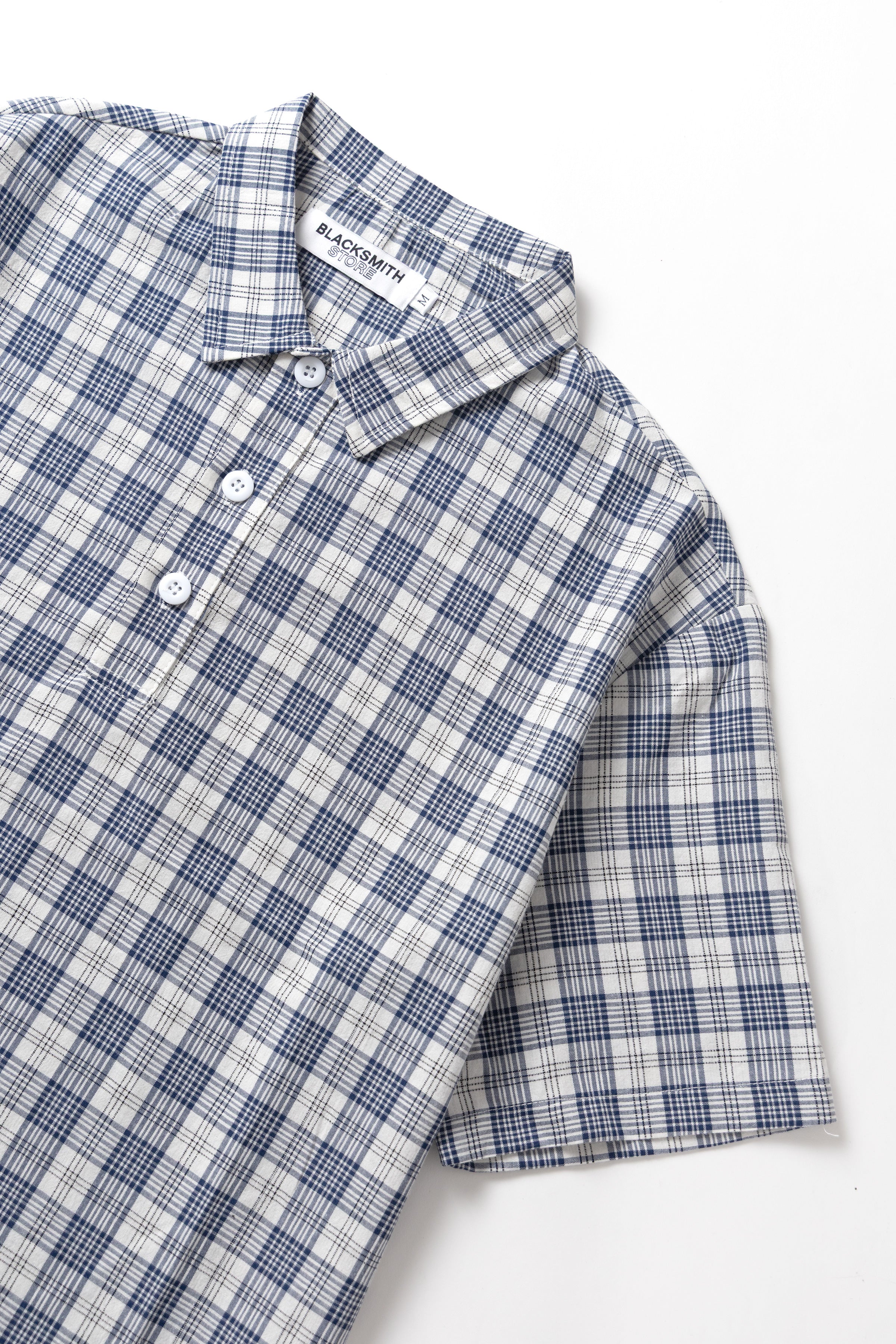 Blacksmith - Short Sleeved Popover Shirt - Navy Plaid - Image 6