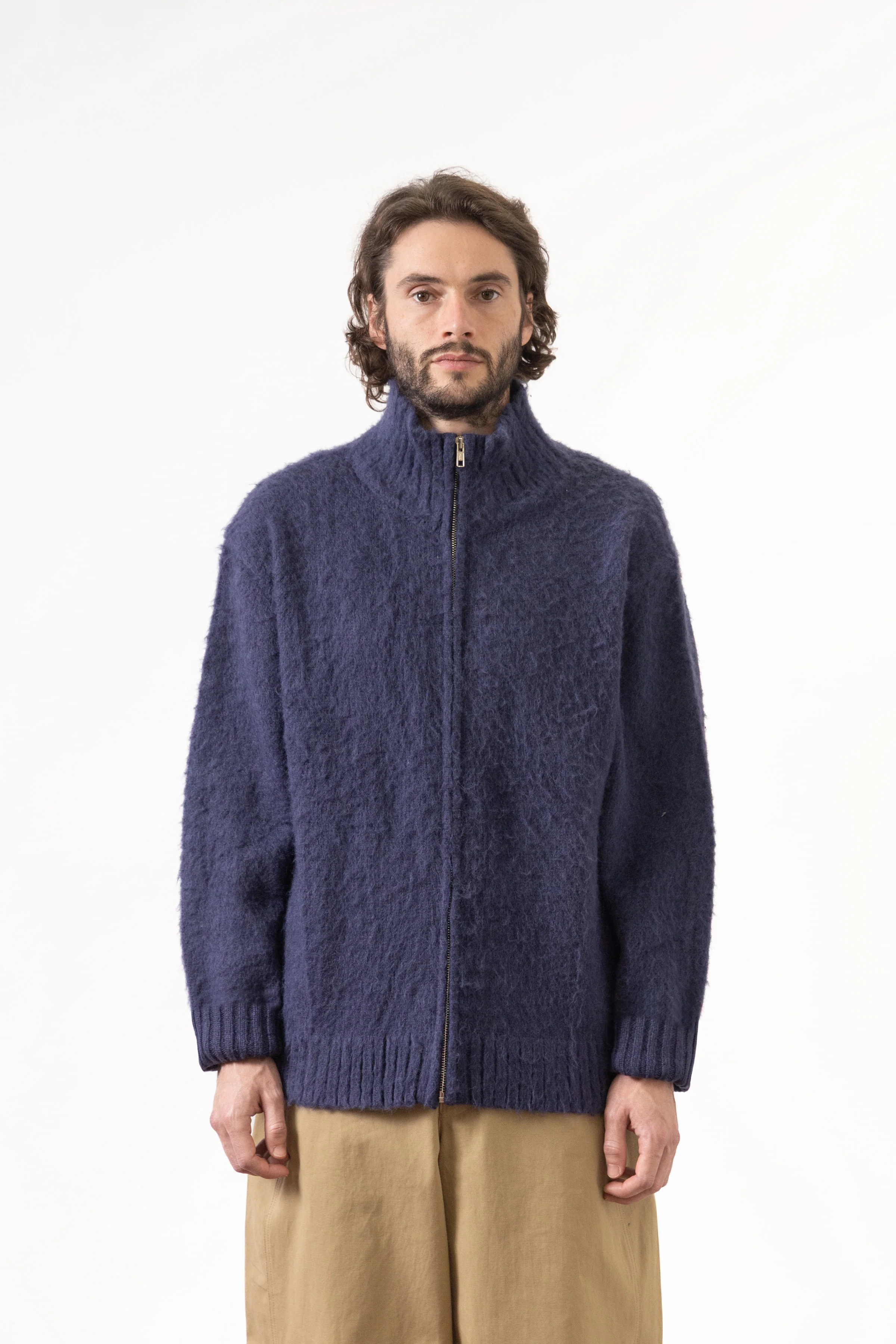 Blacksmith - Zip Mohair Cardigan - Navy - Image 2