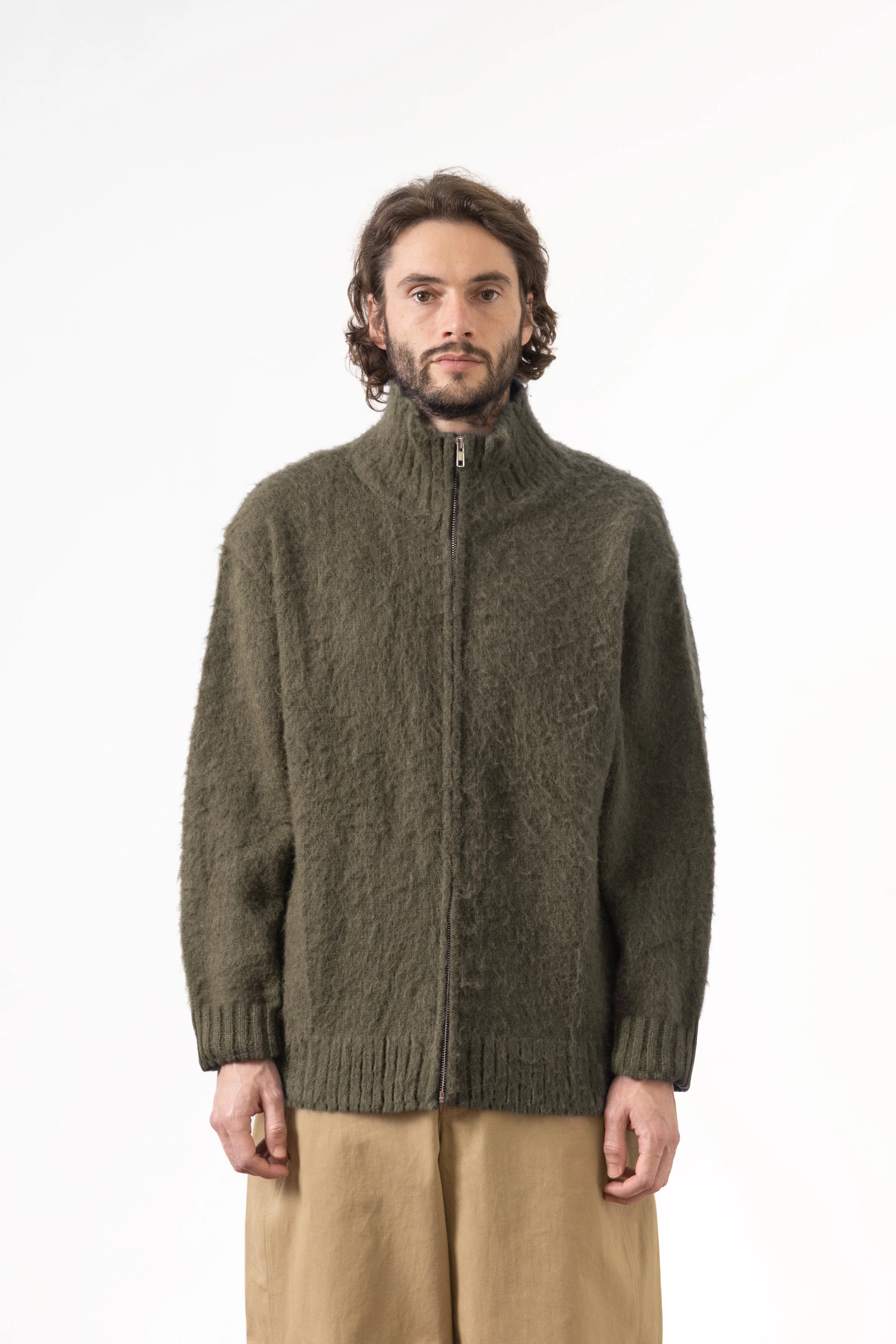 Blacksmith - Zip Mohair Cardigan - Olive - Image 2