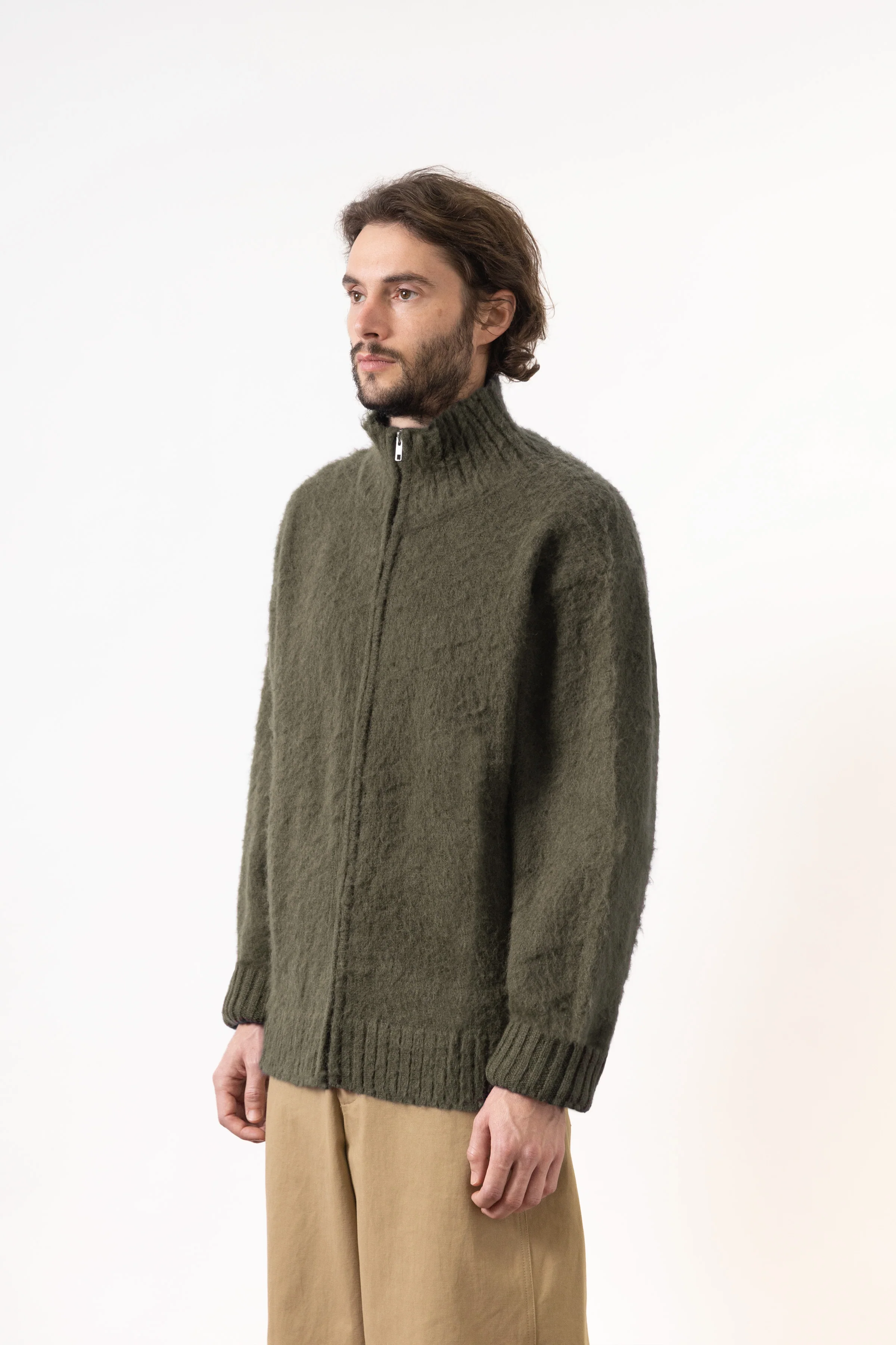 Blacksmith - Zip Mohair Cardigan - Olive - Image 3