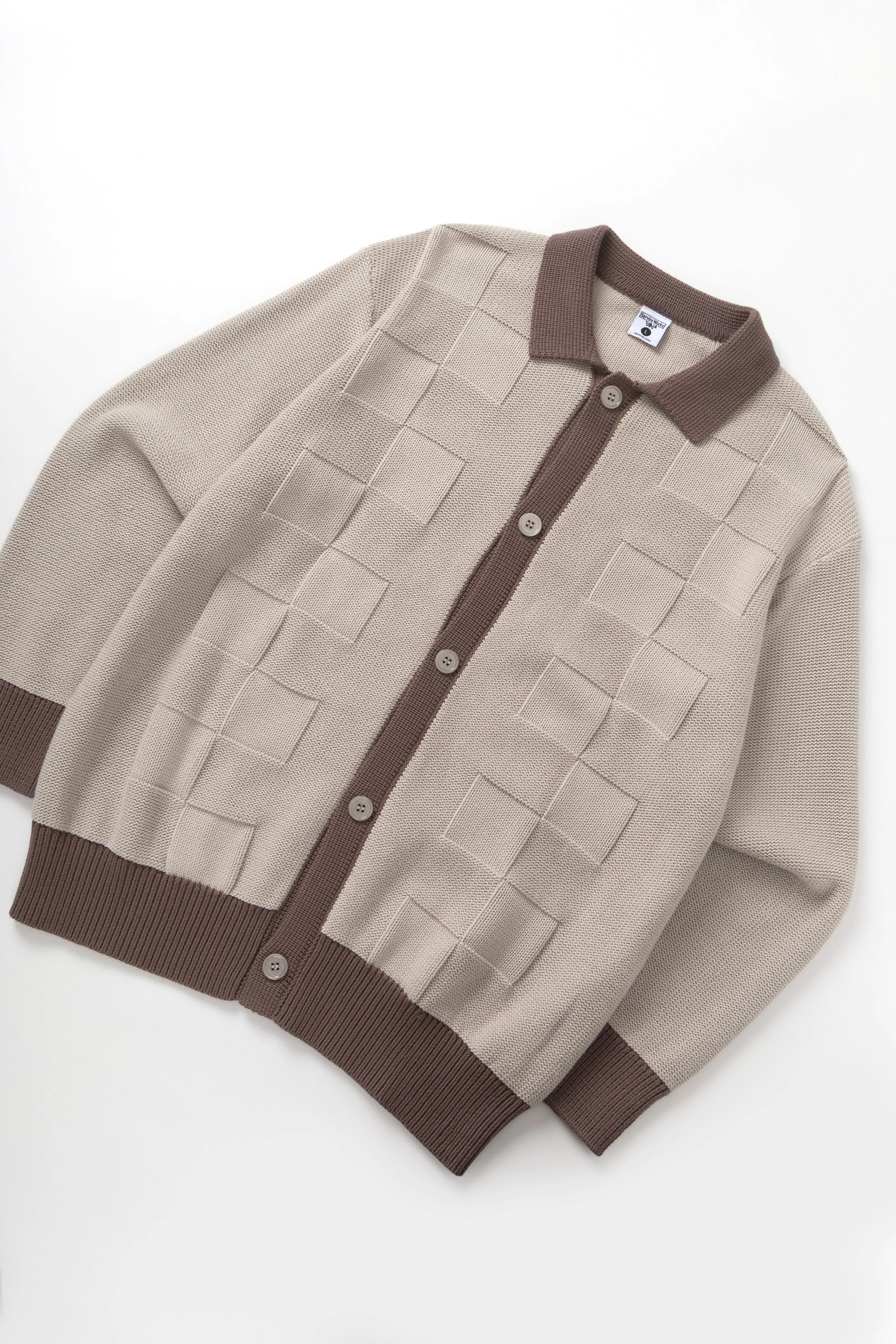 Service Works - Check Panel Cardigan - Mushroom - Image 3