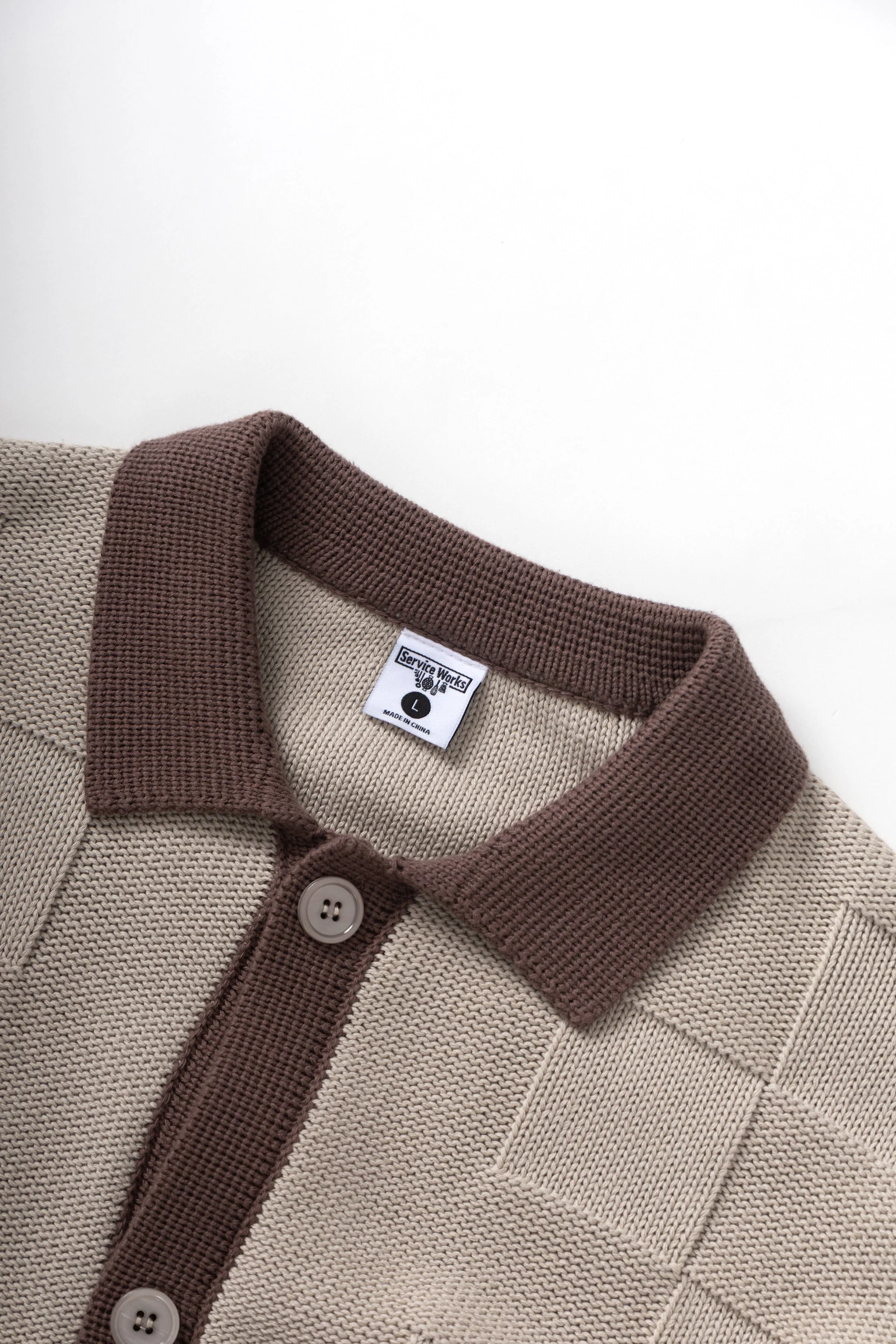 Service Works - Check Panel Cardigan - Mushroom - Image 4