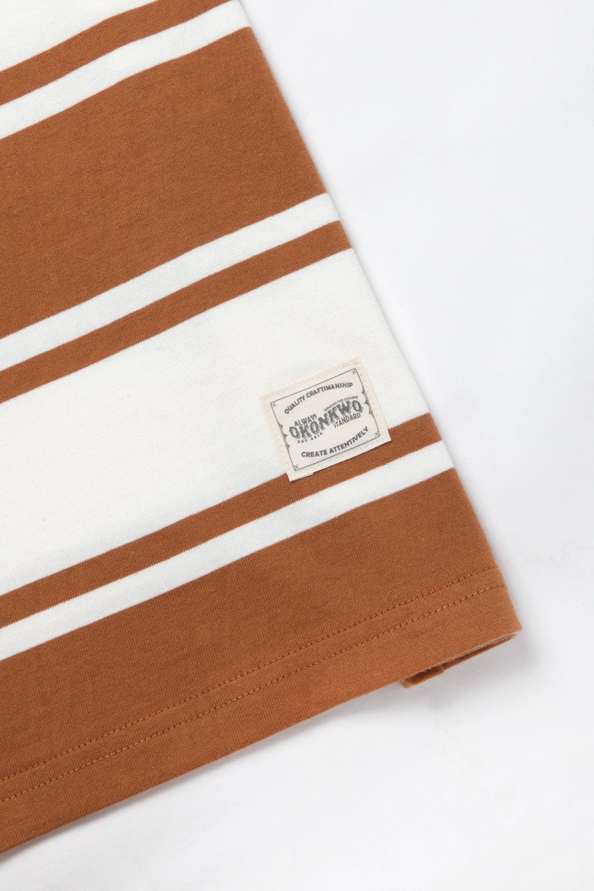 Okonkwo MFG - Short Sleeve Striped Tee - Brown/White - Image 3